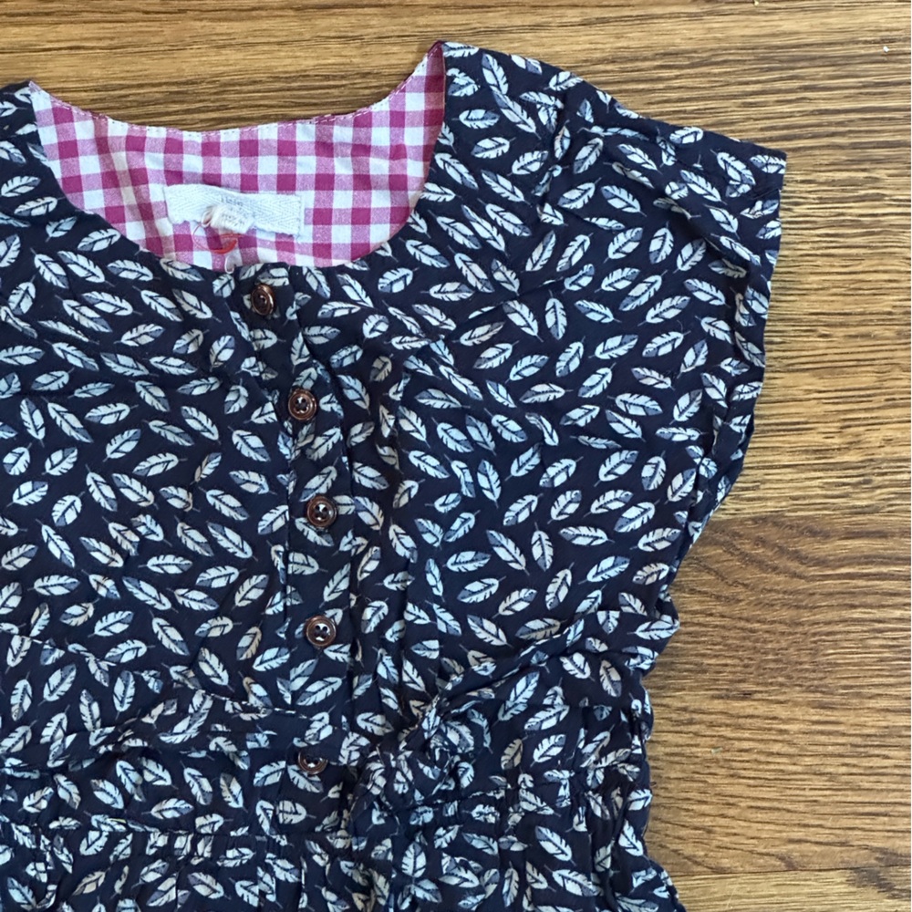 Navy Feather Print Kids Romper